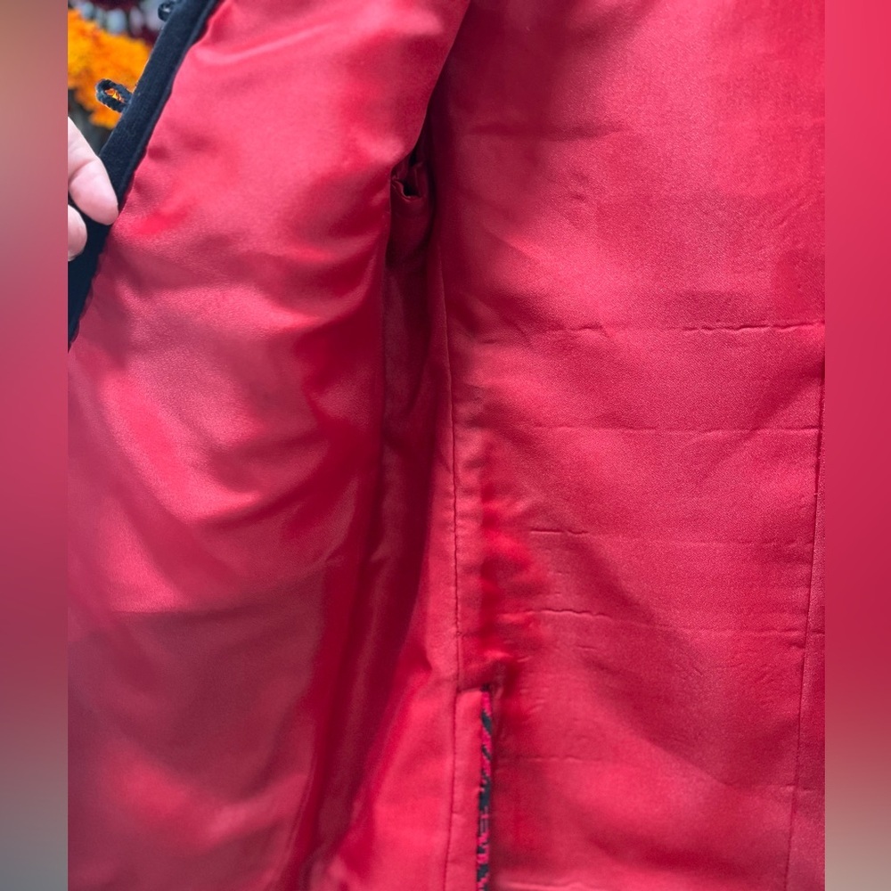 Hand crafted red black folk jacket toggle closure-L - Picture 9 of 11